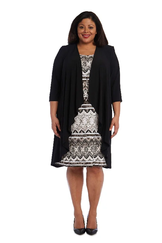 Halter Gown R&M Richards 5067W Plus Size Short Dress Black Taupe