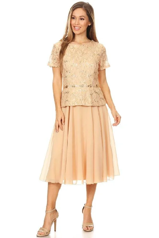 Luxe Embroidered Gown Mother of the Bride Short Dress Plus Size Gold