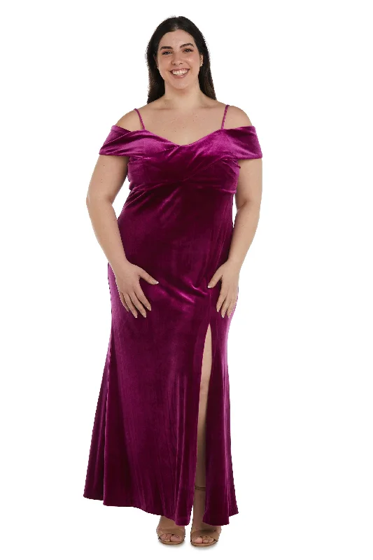 Sheer Panel Dress Nightway Long Plus Size Formal Velvet Dress 22094W