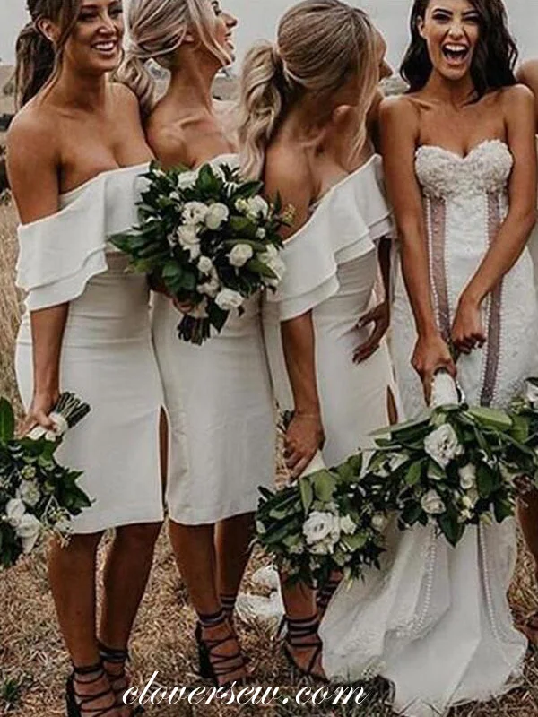 Tulle Skirt Dress Off The Shoulder Chiffon Column Short Bridesmaid Dresses,CB0186