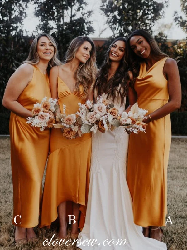 Figure-Flattering Gown Orange Elastic Satin Mismatched Fashion Bridesmaid Dresses, CB0151 Figure-Flattering Gown Orange Elastic Satin Mismatched Fashion Bridesmaid Dresses, CB0151