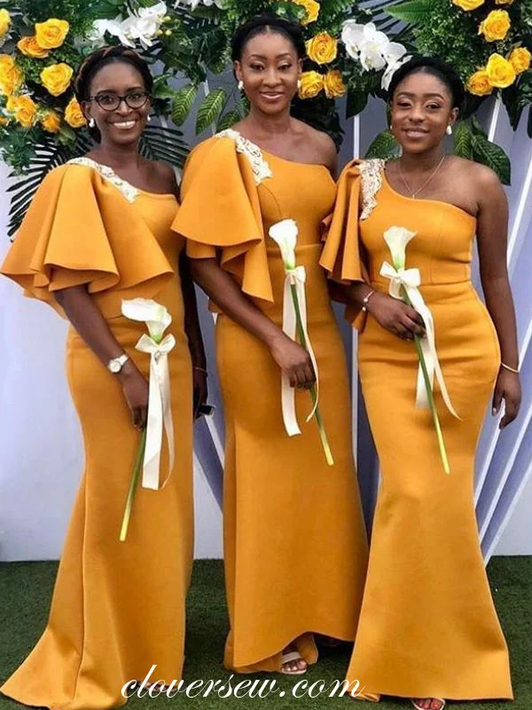 Whimsical Evening Gown Orange One Shoulder Mermaid Elegant Bridesmaid Dresses, CB0185 Whimsical Evening Gown Orange One Shoulder Mermaid Elegant Bridesmaid Dresses, CB0185