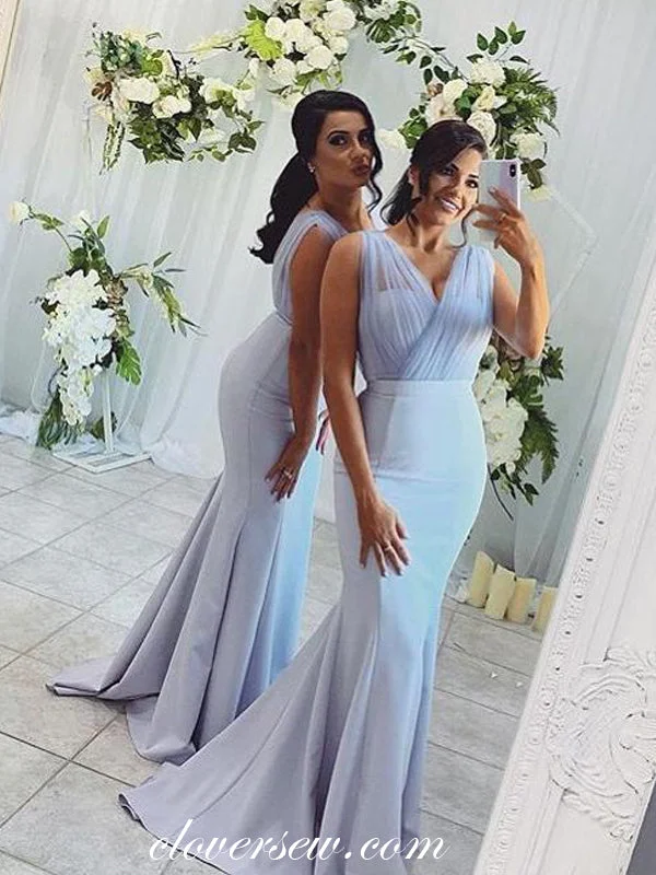 Dark Green Dress Pale Blue V-neck Sleeveless Elegant Mermaid Bridesmaid Dresses,CB0152 Dark Green Dress Pale Blue V-neck Sleeveless Elegant Mermaid Bridesmaid Dresses,CB0152