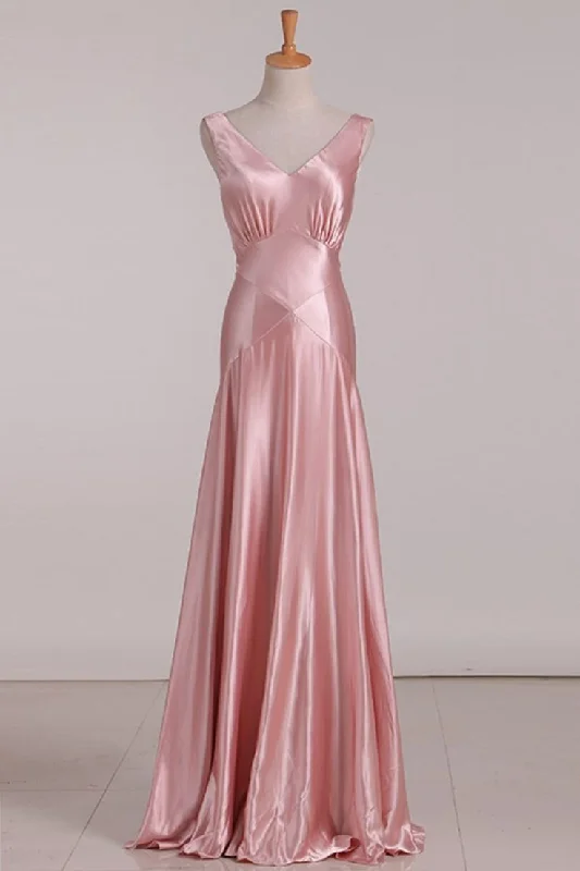Showstopper Dress Pink V Neck Satin Backless Long Party Dress Bridesmaid Dress,DP1577