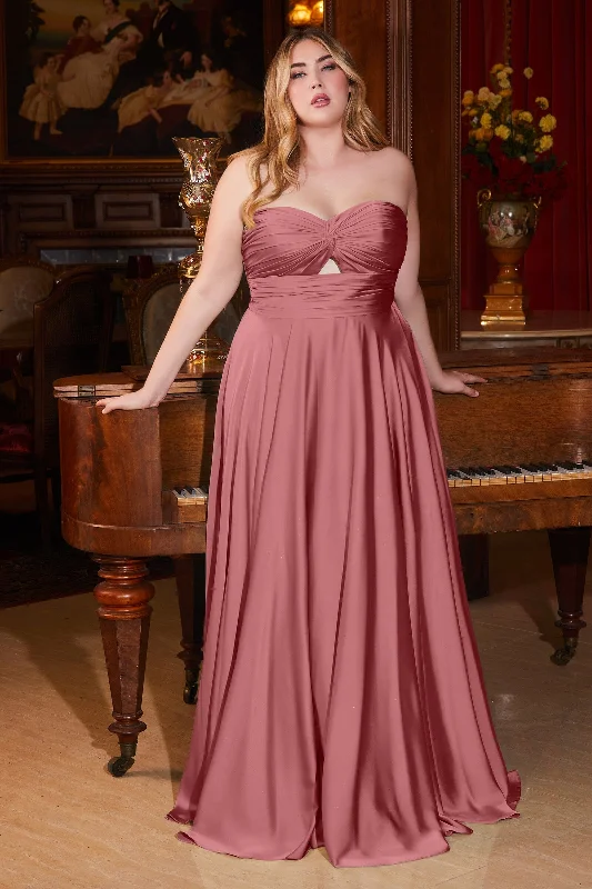Show-Stopping Evening Gown Plus Size Satin Strapless Keyhole Gown by Ladivine 7496C Show-Stopping Evening Gown Plus Size Satin Strapless Keyhole Gown by Ladivine 7496C