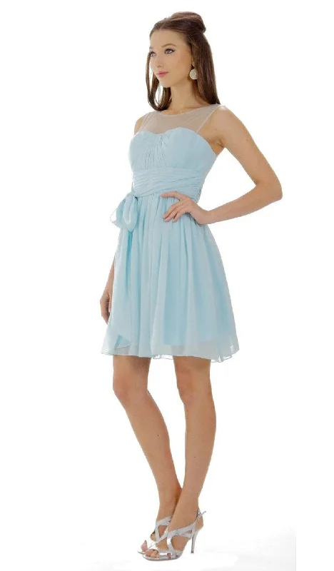 Chic Satin Dress Poly USA - 7006 Sleeveless Illusion Neck Chiffon A-line Dress