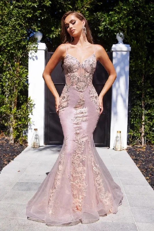 Sheer Panel Dress Portia and Scarlett PS22247 Long Formal Mermaid Prom Dress