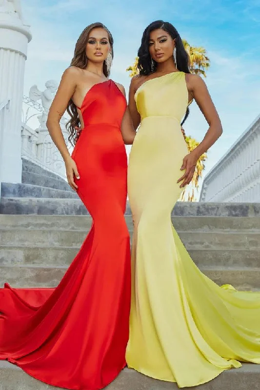Lush Satin Gown Portia and Scarlett PS22358 Long One Shoulder Fitted Prom Dress