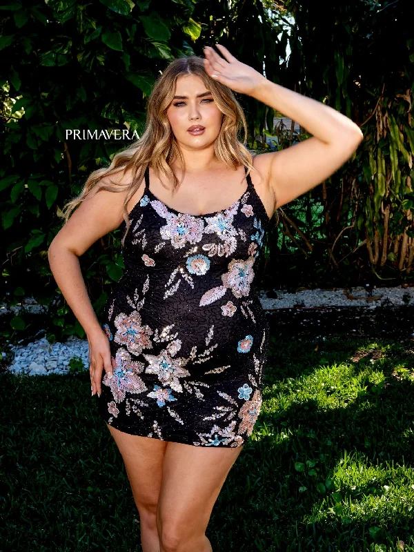 Midnight Blue Gown Primavera Couture 14027 Short Sparkling Plus Size Homecoming Dress Midnight Blue Gown Primavera Couture 14027 Short Sparkling Plus Size Homecoming Dress