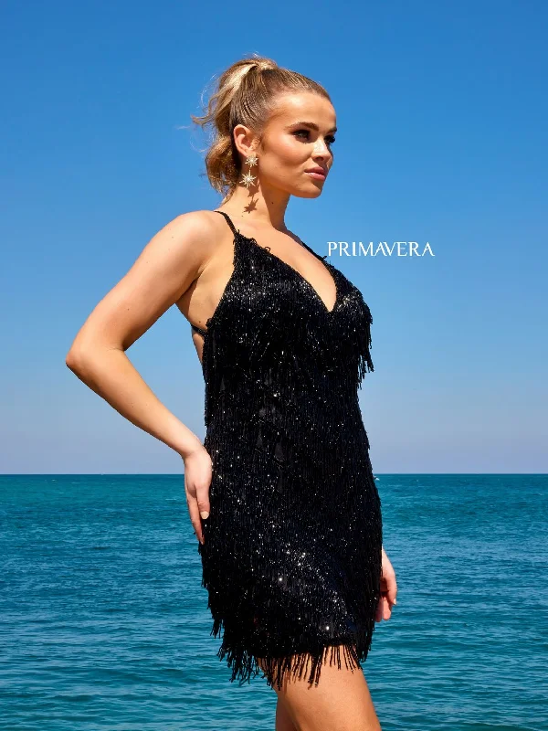 Elegant Organza Dress Primavera Couture 4019 Short Cocktail Fringe Prom Dress