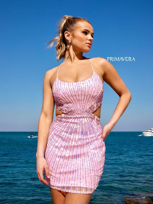 Statement Prom Dress Primavera Couture 4025 Short Prom Dress with Side Cut-Out