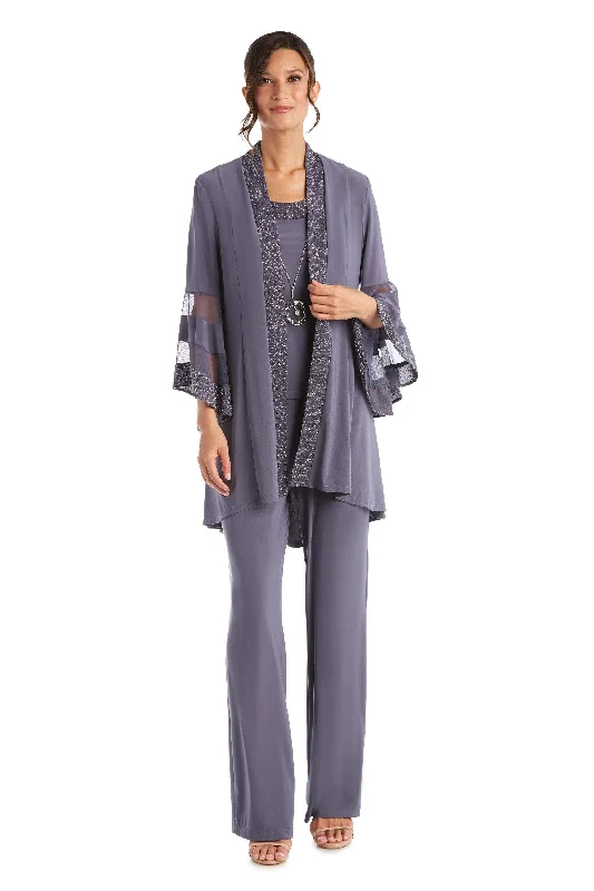 Romantic Soft Satin Dress R&M Richards 7241 Formal Duster Jacket Pant Set Clearance