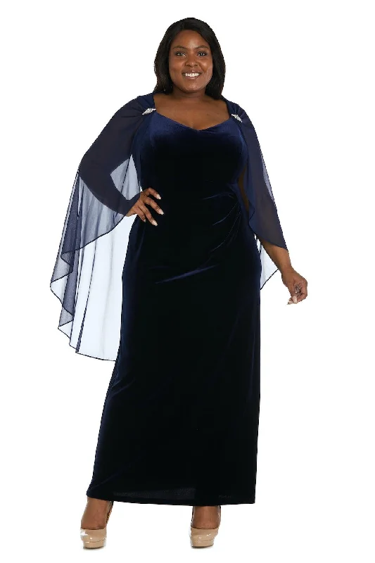 Off-White Gown R&M Richards 2668W Long Plus Size Velvet Cape Dress