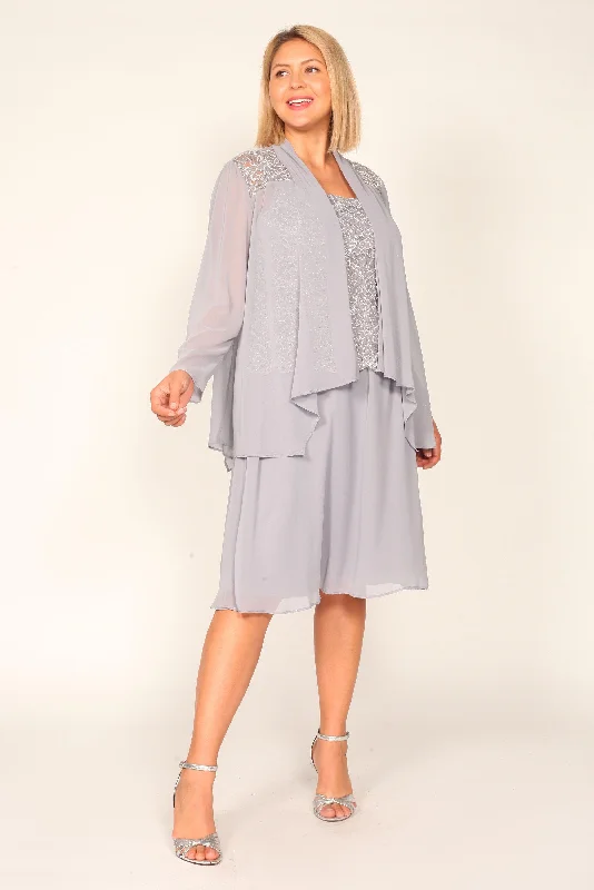Gorgeous Party Dress R&M Richards 3885 Mother Of The Bride Short Dress Silver