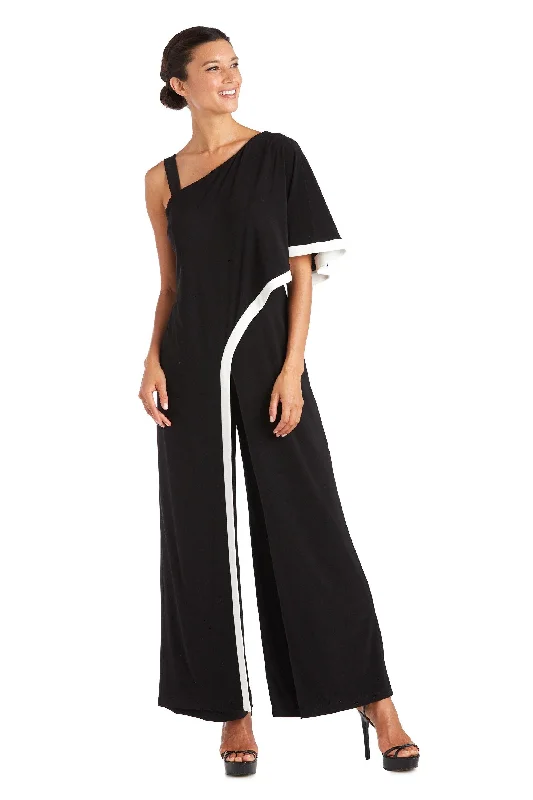 Off-White Gown R&M Richards 7438 One Shoulder Jumpsuit