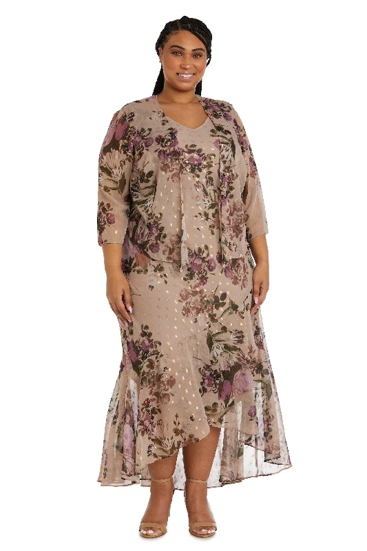 Timeless Satin Dress R&M Richards 7633W Plus Size High Low Jacket Dress