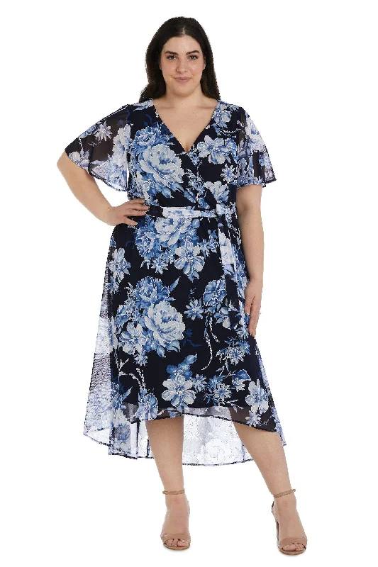 Elegant Beaded Dress R&M Richards 9410W Plus Size Print High Low Dress