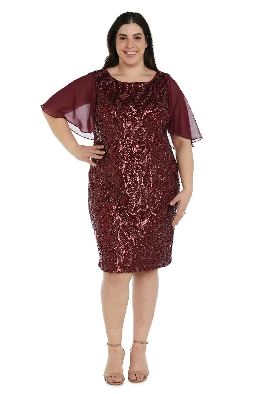 Mermaid Cut Dress R&M Richards 7531W Plus Size Short Capelet Dress