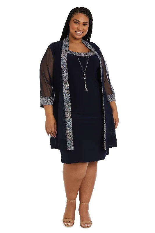Fancy Embellished Dress R&M Richards 9147W Plus Size Short Jacket Dress