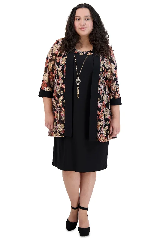 Floral Embroidery Dress R&M Richards 9043W Short Plus Size Jacket Dress