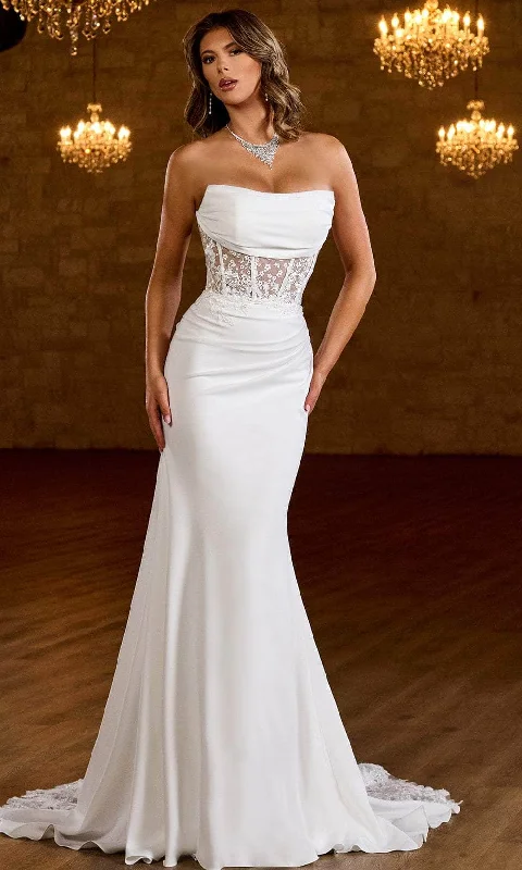 Rose Gold Dress Rachel Allan Bridal RB2185 - Cowl Illusion Embroidered Bridal Gown
