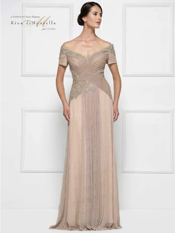 Sophisticated Gown Rina di Montella Off Shoulder Long Dress 2674