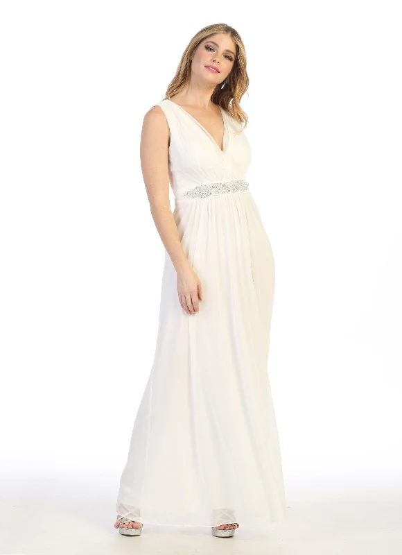 Charcoal Gray Gown Ruched Long A-line Sleeveless Chiffon Dress by Celavie 6474