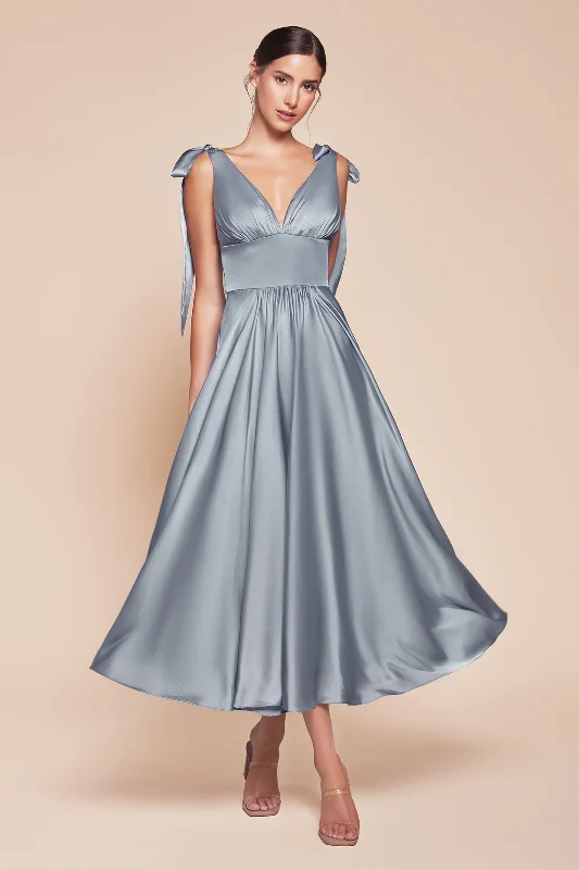 Garden Party Gown Satin Sleeveless A-line Tea Length Dress by Ladivine 7499