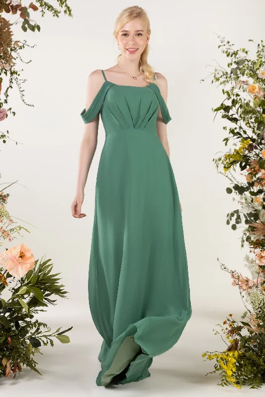 Midnight Blue Gown Sheath Sweep-Brush Train Chiffon Bridesmaid Dress CB0453