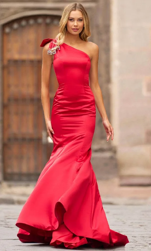 Gold Embellished Gown Sherri Hill 55380 - Bow One Shoulder Prom Dress