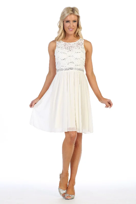 Fancy Evening Dress Short Sleeveless Party Dress with Lace Bodice by Celavie 6344-S Fancy Evening Dress Short Sleeveless Party Dress with Lace Bodice by Celavie 6344-S