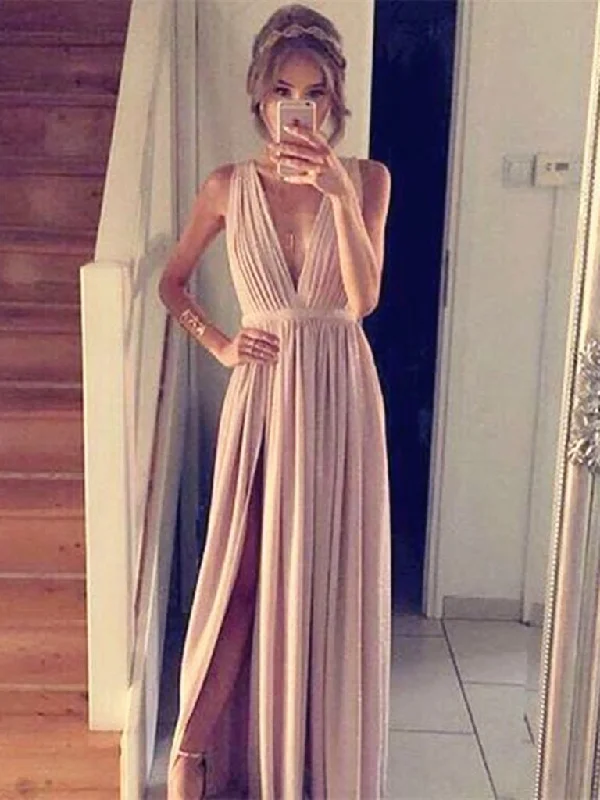 Perfect Fit Dress Simple A Line V Neck Champagne Prom Dress with Slit, Champagne Formal Dress, Bridesmaid Dress.DS1864 Perfect Fit Dress Simple A Line V Neck Champagne Prom Dress with Slit, Champagne Formal Dress, Bridesmaid Dress.DS1864