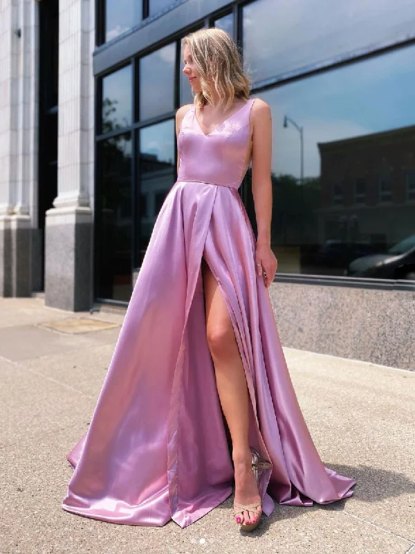 Polished Formal Dress Simple pink satin long prom dress, pink long bridesmaid dress,DS1985 Polished Formal Dress Simple pink satin long prom dress, pink long bridesmaid dress,DS1985
