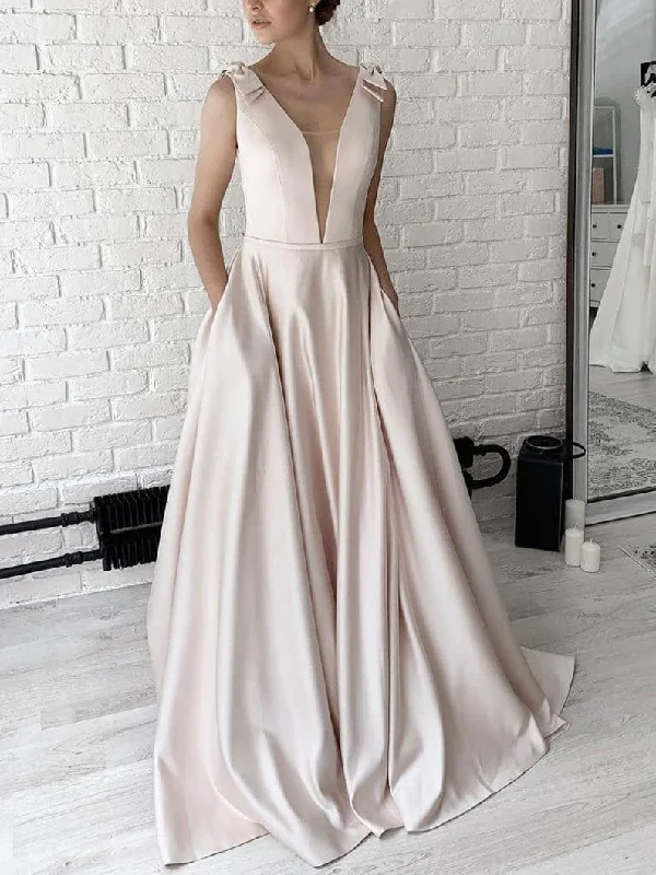 Fashionable Formal Dress Simple v neck apricot satin long prom dress , bridesmaid dress,DS1976