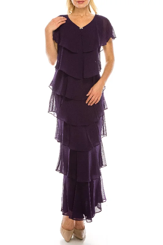 Sophisticated Gown SL Fashions 9178108 Long Formal Crepe Chiffon Tiered Evening Dress