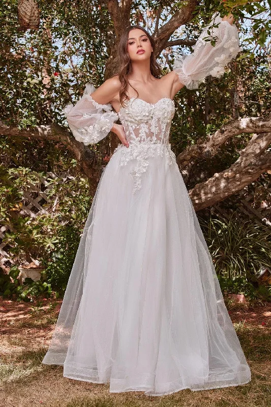 Glittering Evening Gown Cinderella Divine CD962W Strapless A-Line Lace Wedding Gown