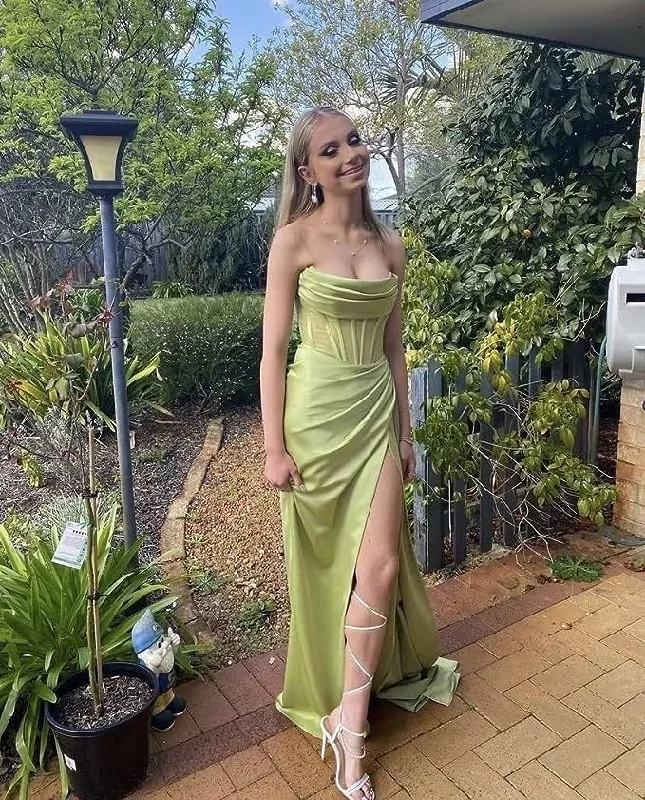 Ethereal Formal Gown Strapless Bridesmaid Dresses Long Silk Satin Mermaid Corset rom Dresses Ruched Formal Evening Party,DP0268 Ethereal Formal Gown Strapless Bridesmaid Dresses Long Silk Satin Mermaid Corset rom Dresses Ruched Formal Evening Party,DP0268