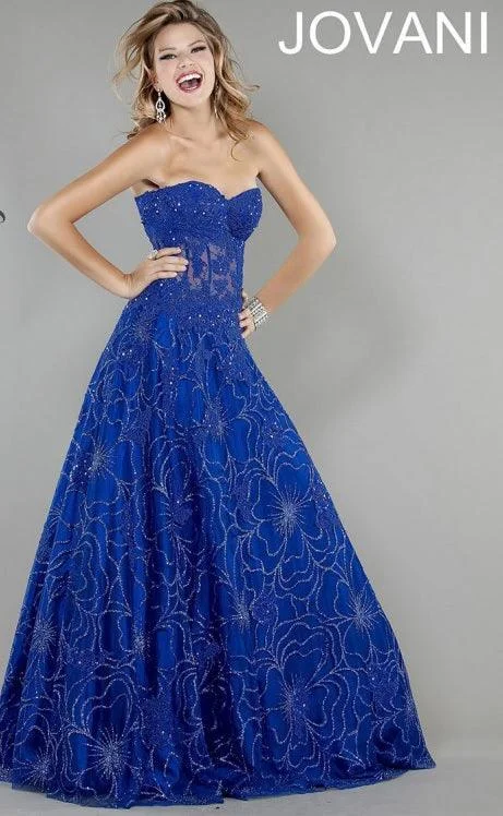 Statement Prom Dress Jovani 14913 Strapless Long Formal Lace Dress