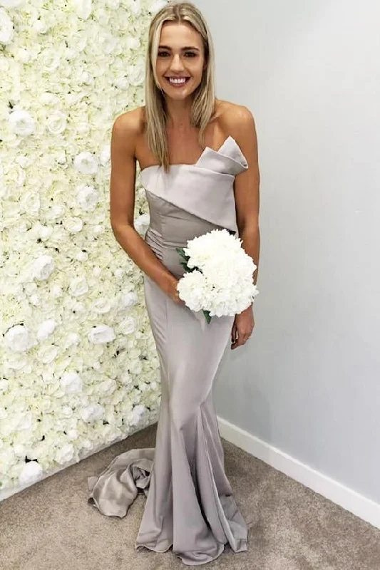 Vivid Color Gown Strapless Silver Mermaid Elegant Long Sleeveless Prom Dresses,Bridesmaid Dresses,DS4036 Vivid Color Gown Strapless Silver Mermaid Elegant Long Sleeveless Prom Dresses,Bridesmaid Dresses,DS4036