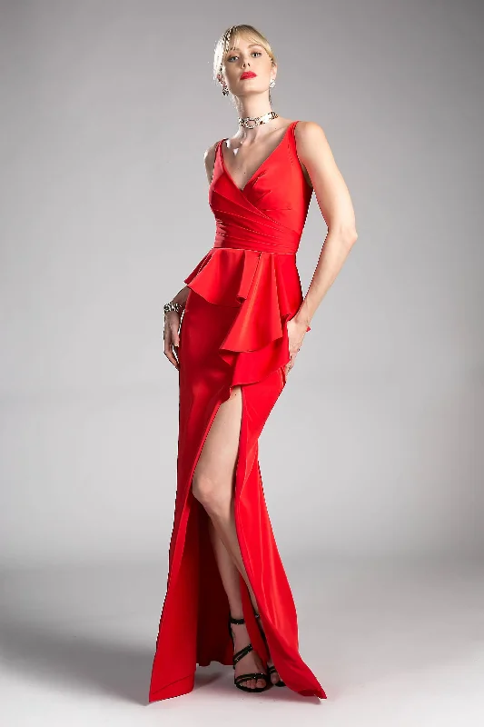 Classic Couture Dress Cinderella Divine KC1849 Long High Slit Peplum Formal Dress Prom Gown