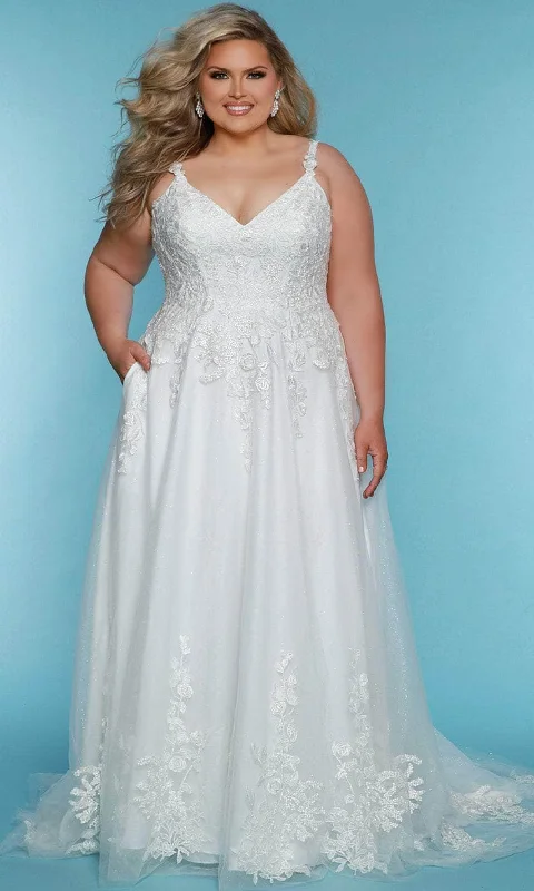Modern Ball Gown Sydney's Closet Bridal SC5322 - V-Neck Rose Floral Lace Applique Bridal Gown Modern Ball Gown Sydney's Closet Bridal SC5322 - V-Neck Rose Floral Lace Applique Bridal Gown