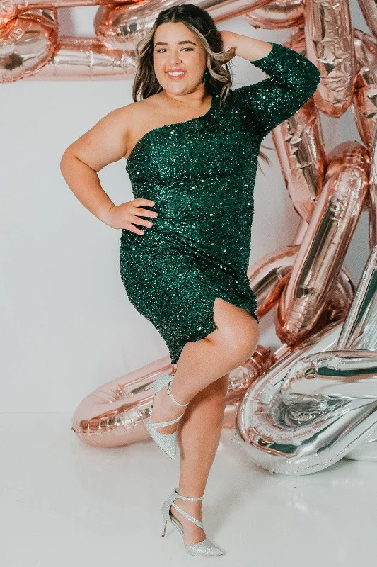 Gold Embellished Gown Sydneys Closet SC8112 Plus Size Short Homecoming Prom Dress