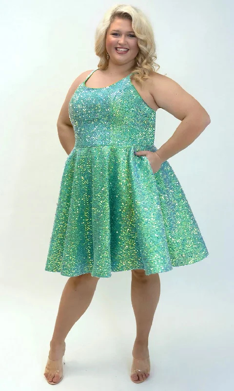Sophisticated Party Dress Sydneys Closet SC8125 Short Plus Size Homecoming Sequin Dress