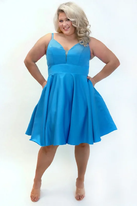 Luxury Satin Gown Sydneys Closet SC8126 Short Plus Size Satin Homecoming Dress