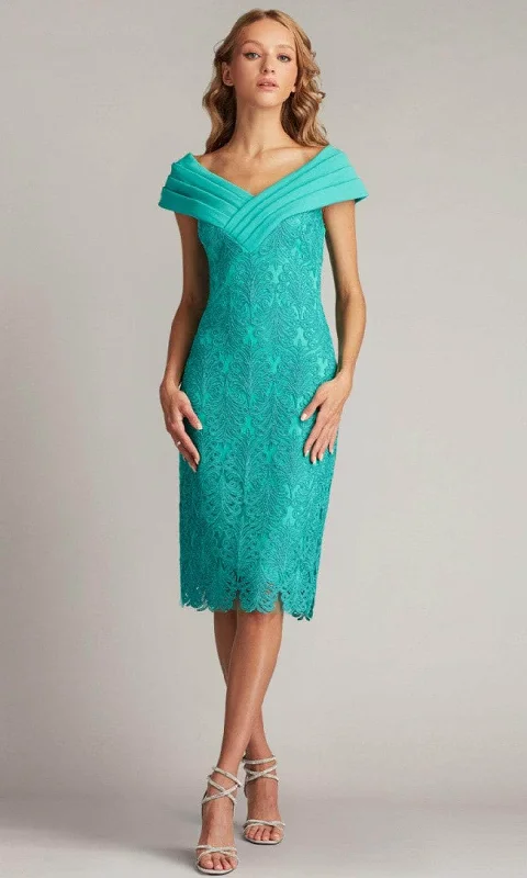 Stylish Taffeta Dress Tadashi Shoji CDY23011M - Pleated Foldover V-Neck Evening Dress