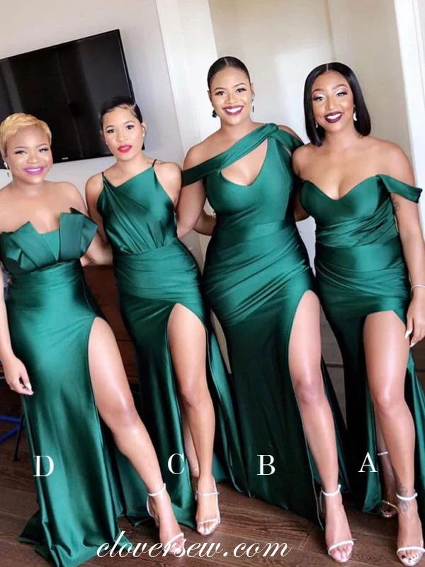 Vivid Color Gown Teal Elastic Mismatched High Slit Fashion Bridesmaid Dresses, CB0191 Vivid Color Gown Teal Elastic Mismatched High Slit Fashion Bridesmaid Dresses, CB0191