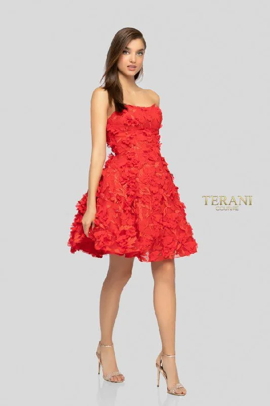 Floral Beaded Gown Terani Couture 1911P8057 Short Strapless Dress