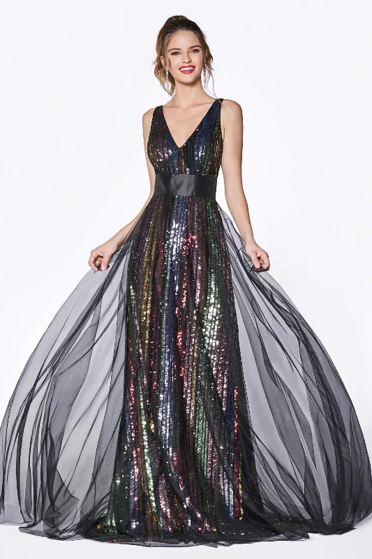 Unique Formal Dress Cinderella Divine CS033 Long Multi Color Sequins Prom Gown