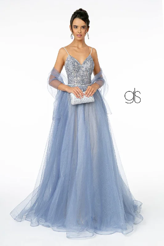 Garden Party Gown Gliiter Mesh A-Line Long Prom Dress