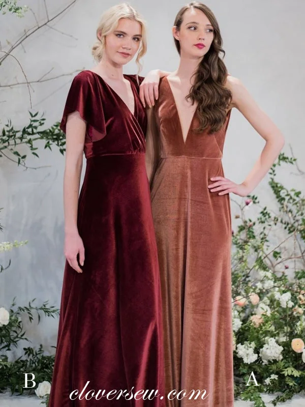 Elegant Wedding Gown Velvet Mismatched V-neck A-line Fashion Bridesmaid Dresses, CB0209 Elegant Wedding Gown Velvet Mismatched V-neck A-line Fashion Bridesmaid Dresses, CB0209